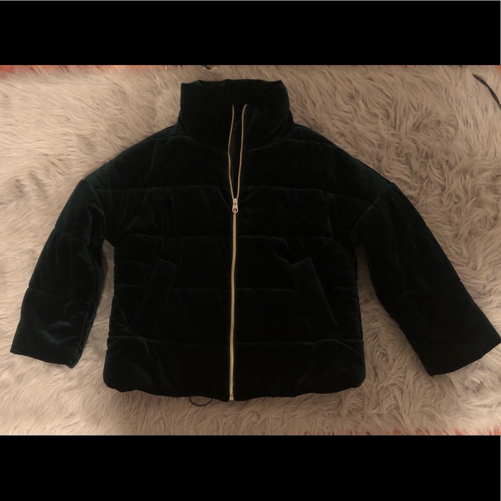 SHEIN Zip Up Velvet Puffer Jacket